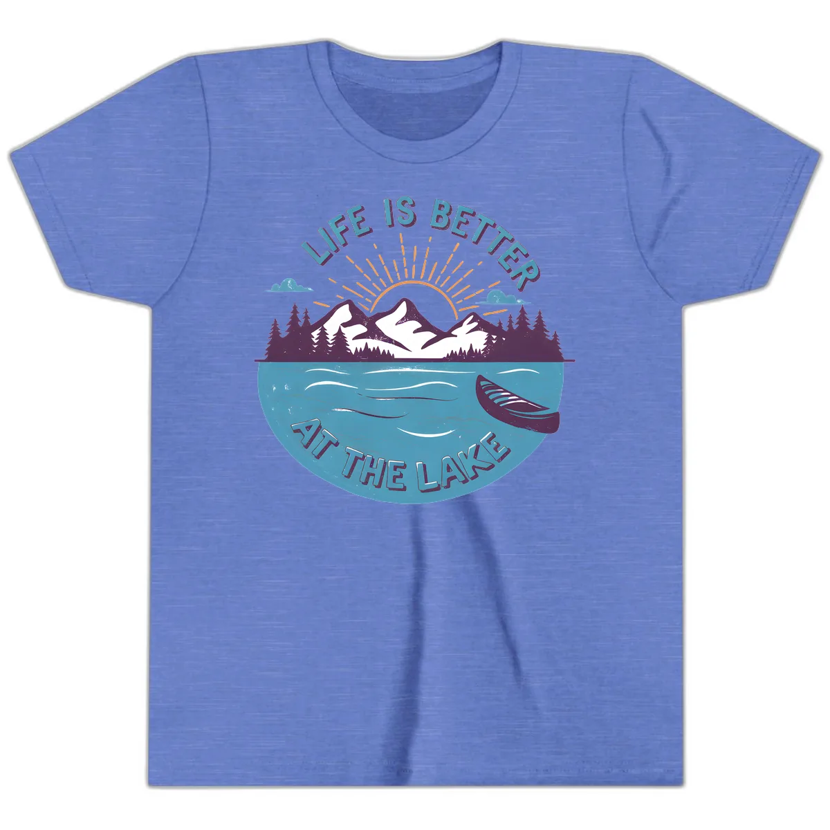 Life Is Better At The Lake Design Youth T-Shirt in Heather Columbia Blue