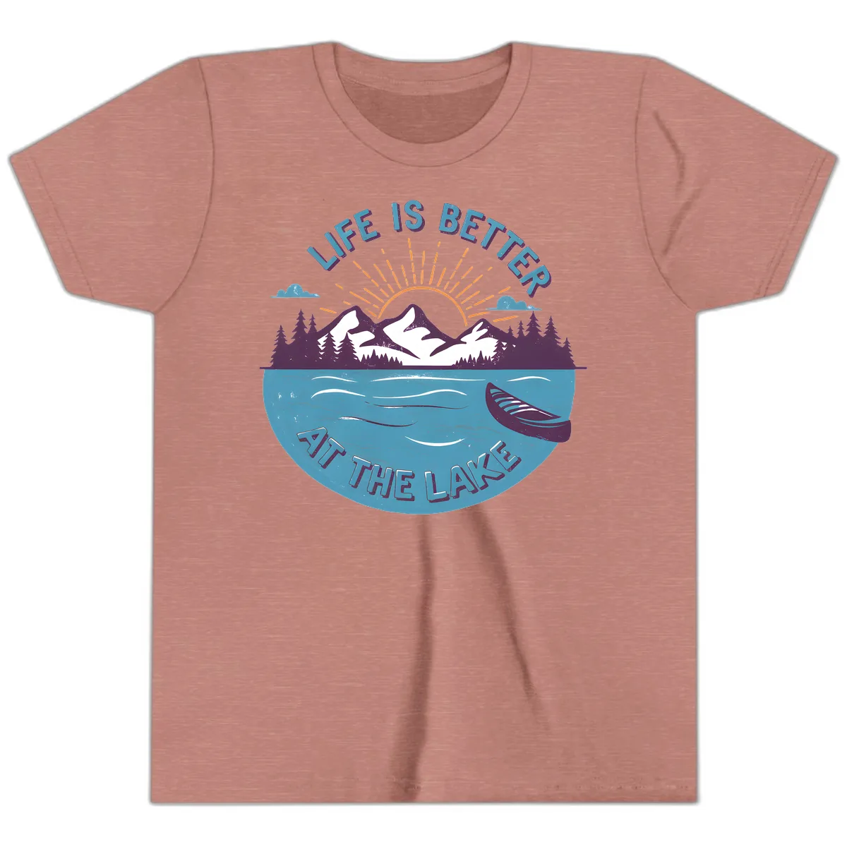 Life Is Better At The Lake Design Youth T-Shirt in Heather Mauve