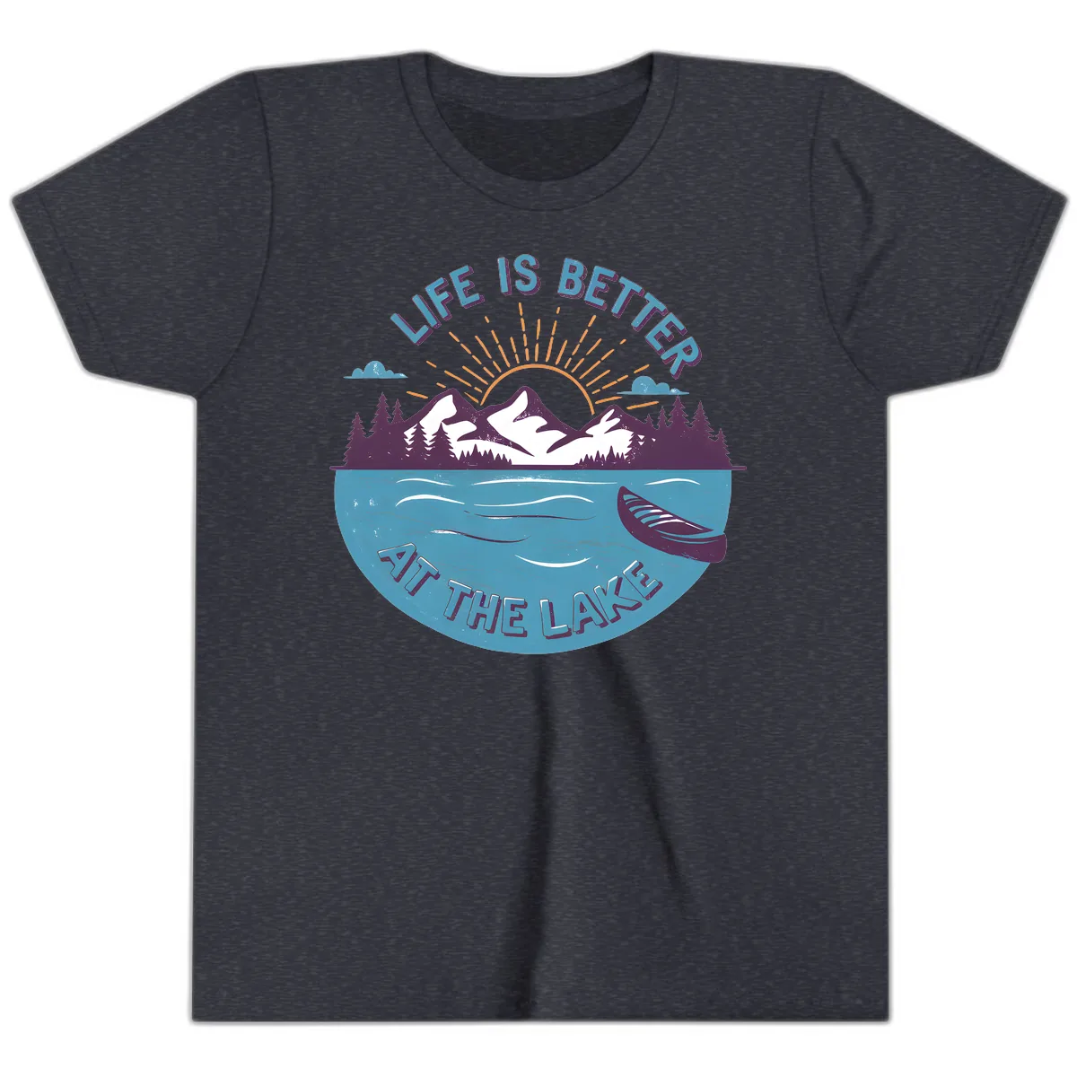 Life Is Better At The Lake Design Youth T-Shirt in Heather Navy