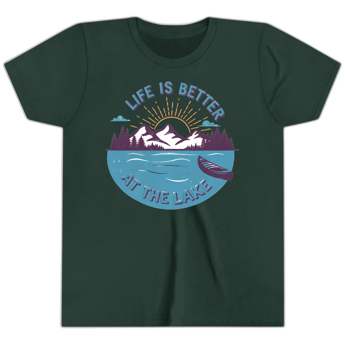 Life Is Better At The Lake Design Youth T-Shirt in Forest