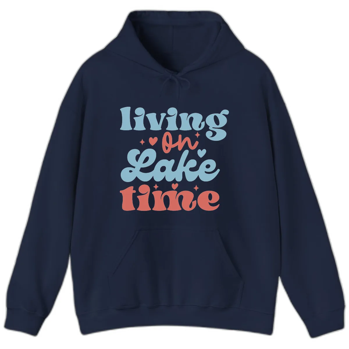 Living On Lake Time Design Hoodie in Navy