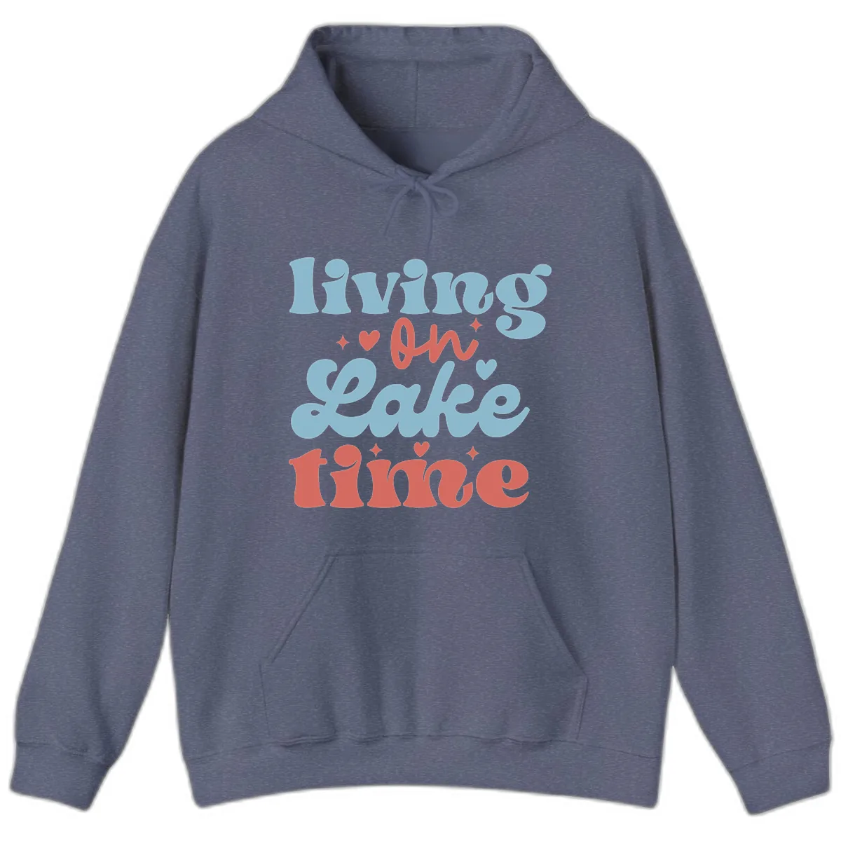 Living On Lake Time Design Hoodie in Heather Navy