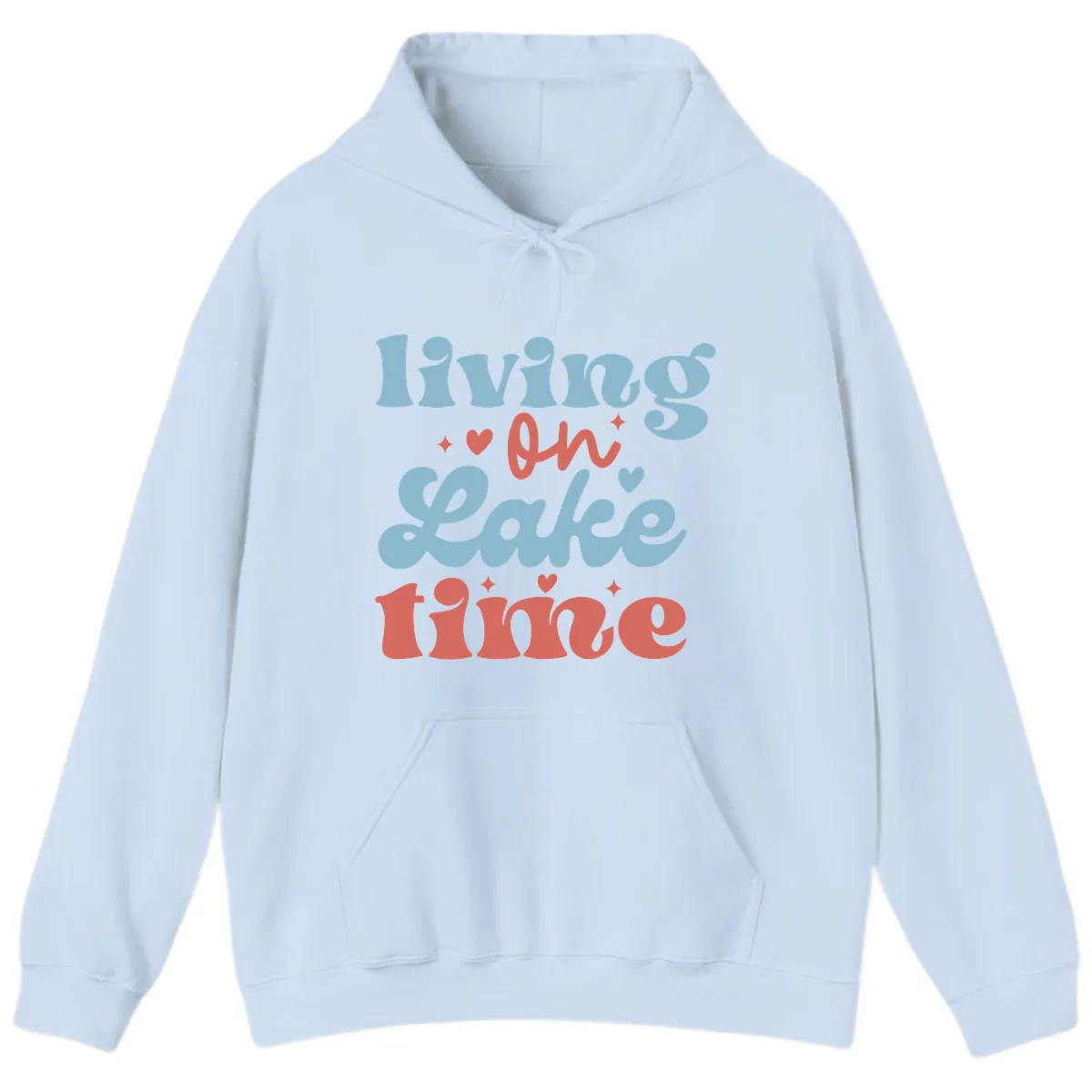 Living On Lake Time Design Hoodie in Light Blue
