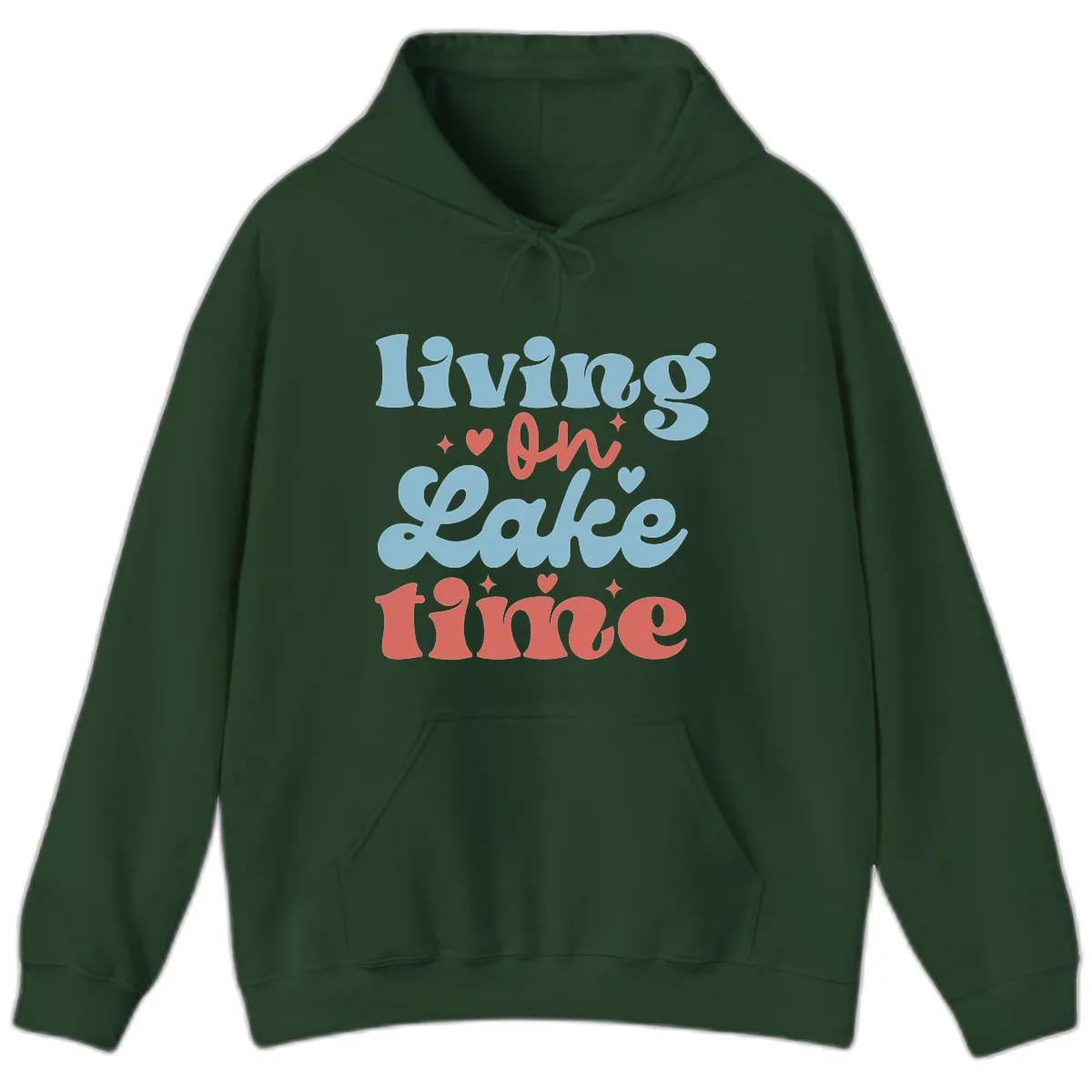 Living On Lake Time Design Hoodie in Forest Green