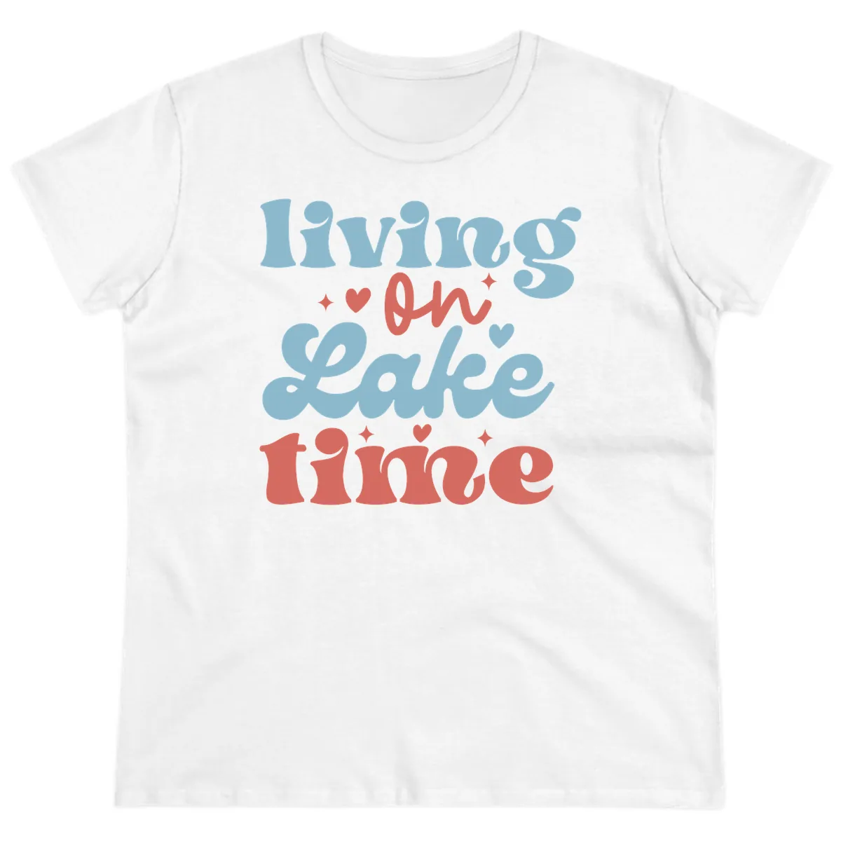 Living On Lake Time Design Ladies Tee in White