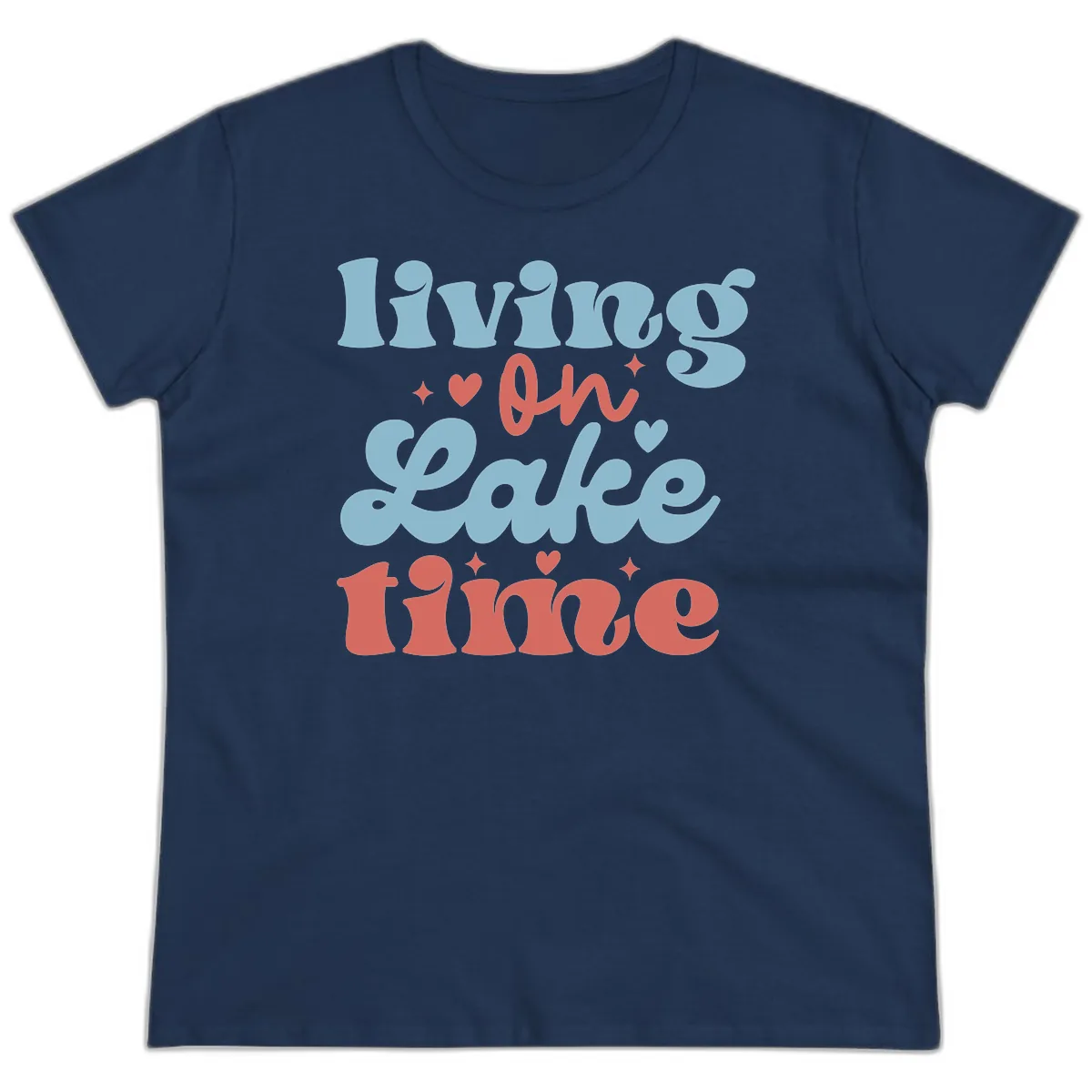 Living On Lake Time Design Ladies Tee in Navy