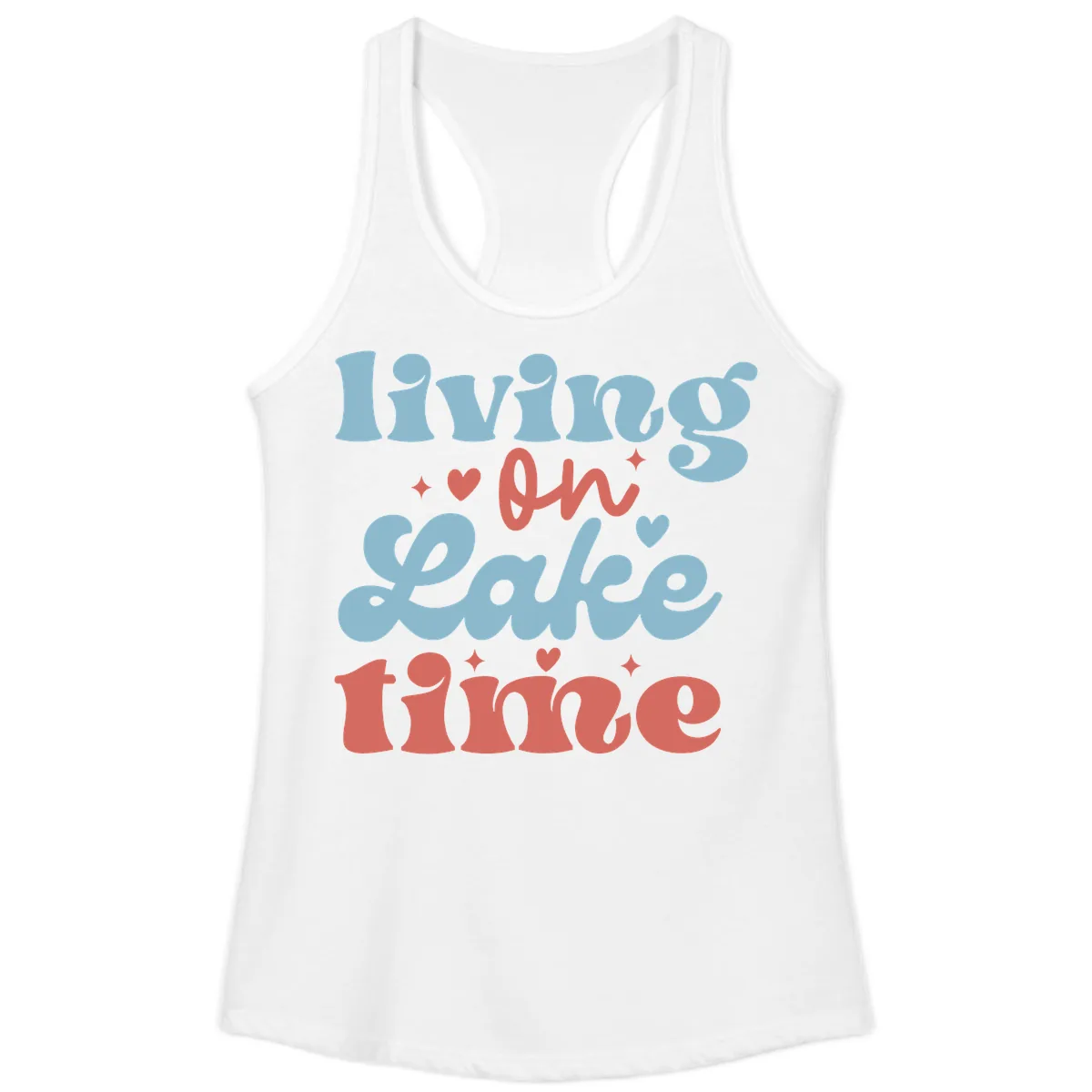 Living On Lake Time Design Ladies Tank in White