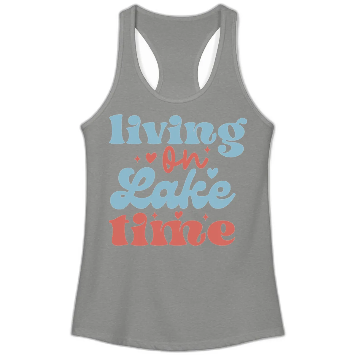 Living On Lake Time Design Ladies Tank in Heather Grey