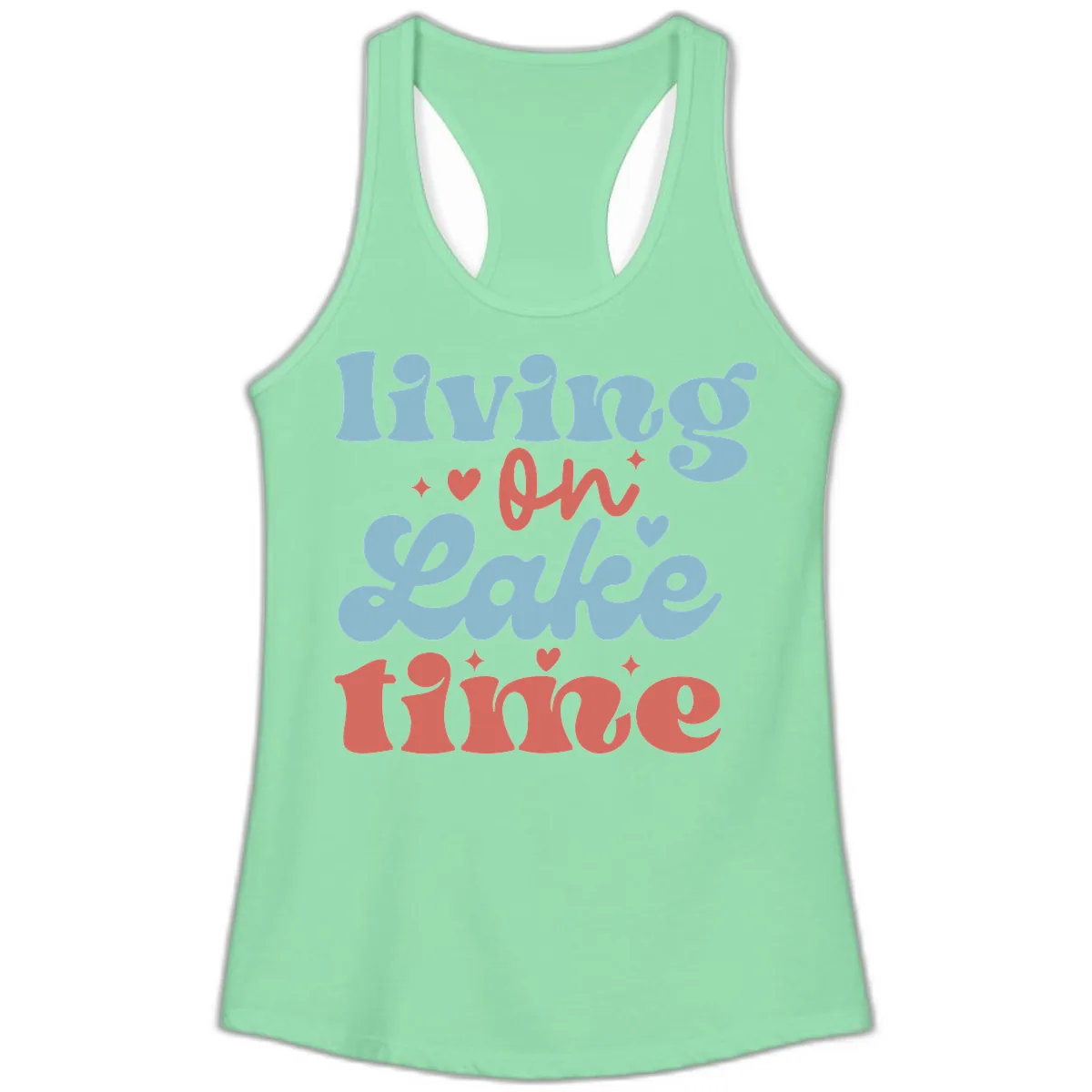 Living On Lake Time Design Ladies Tank in Solid Mint