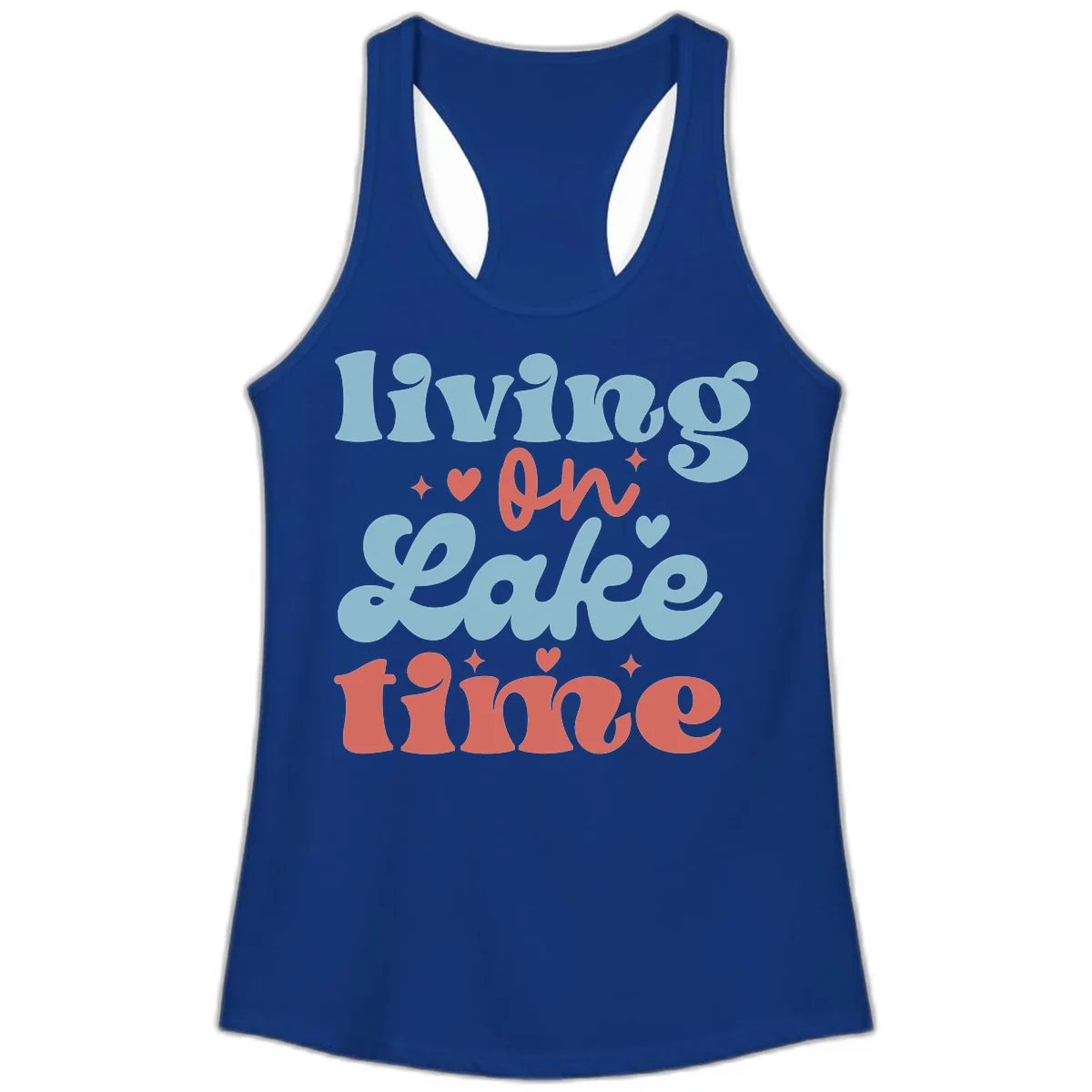 Living On Lake Time Design Ladies Tank in Solid Royal