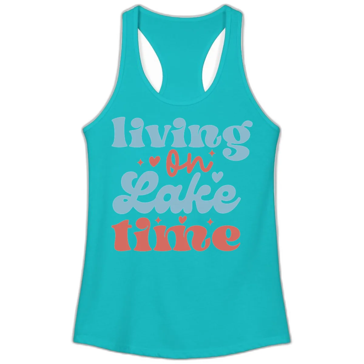Living On Lake Time Design Ladies Tank in Tahiti Blue