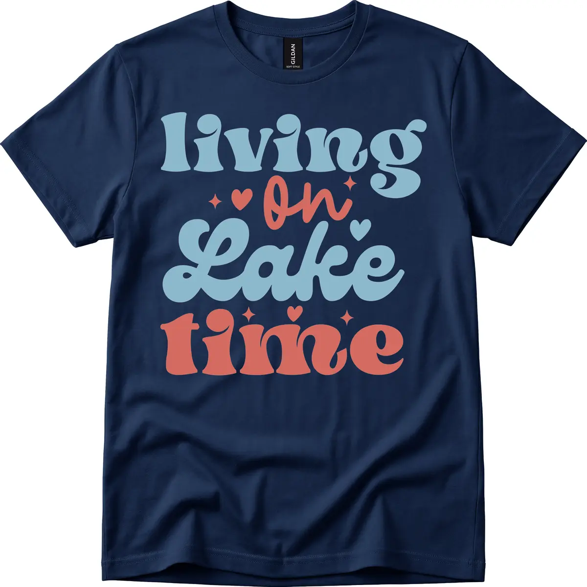 Living On Lake Time Design T-Shirt in Navy
