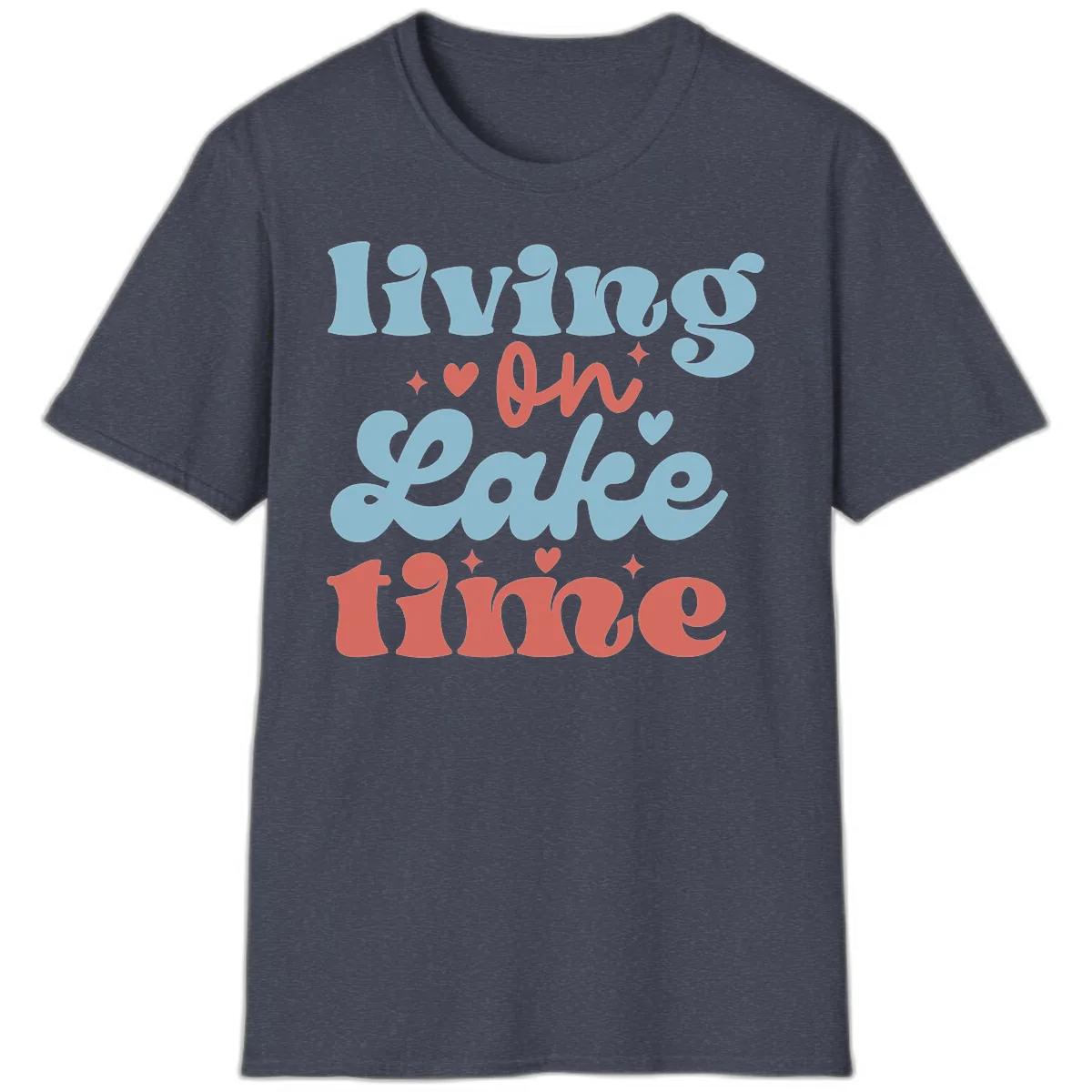 Living On Lake Time Design T-Shirt in Heather Navy