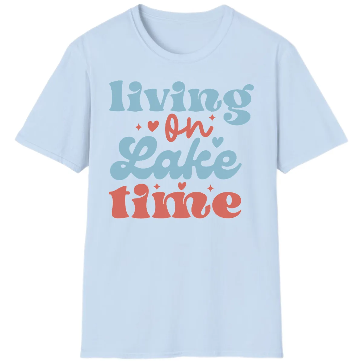 Living On Lake Time Design T-Shirt in Light Blue
