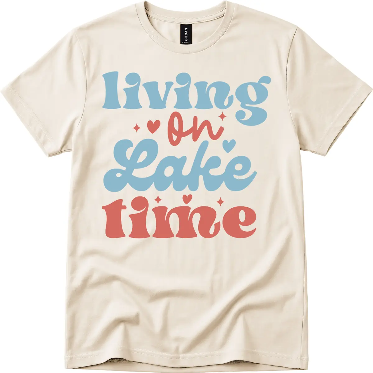 Living On Lake Time Design T-Shirt in Natural
