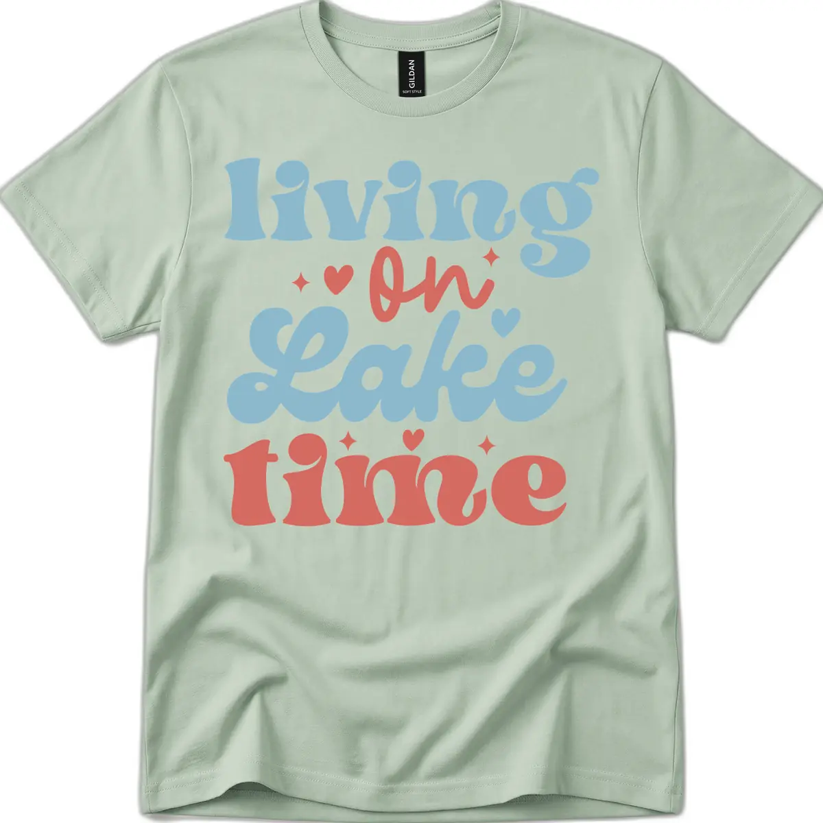 Living On Lake Time Design T-Shirt in Sage