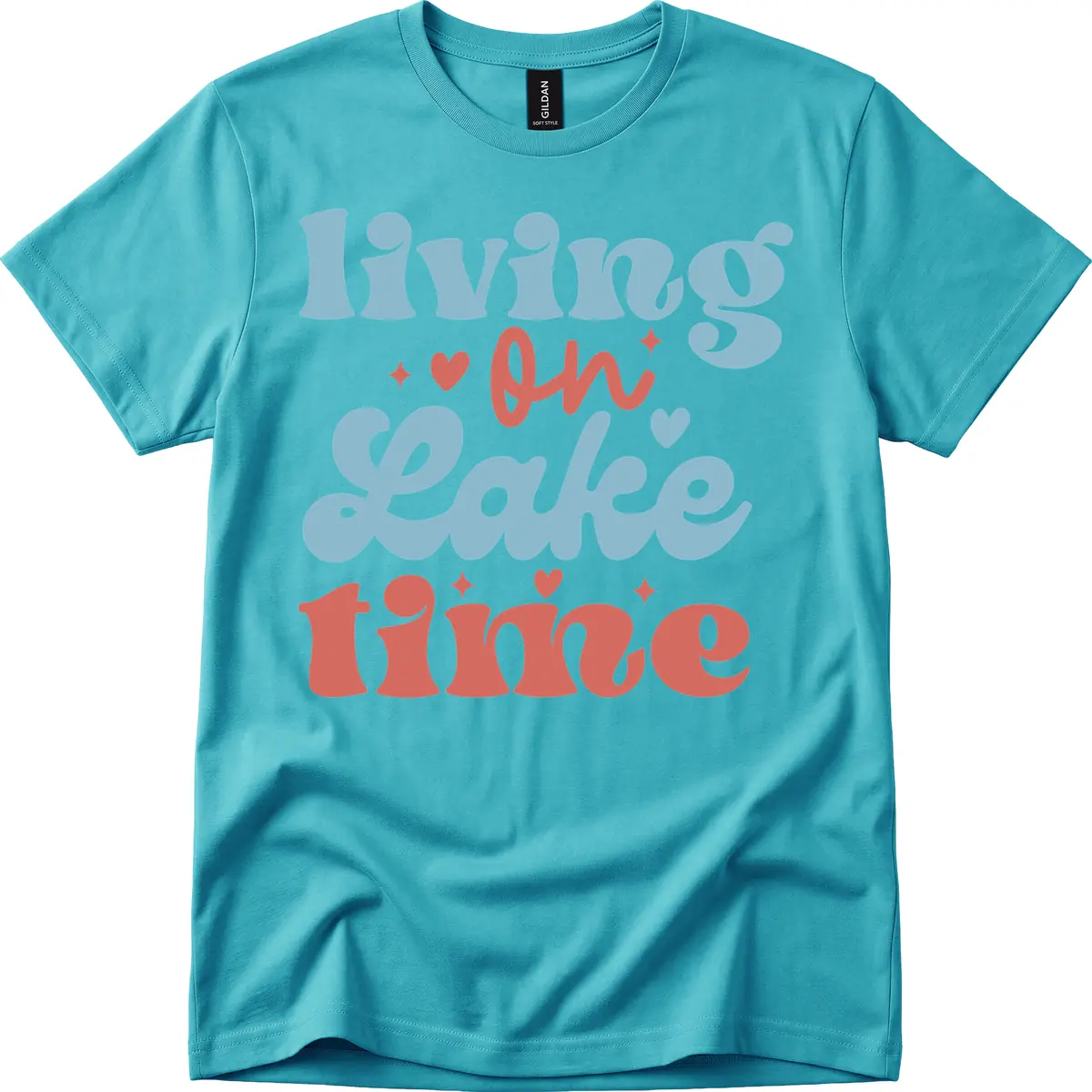 Living On Lake Time Design T-Shirt in Tropical Blue