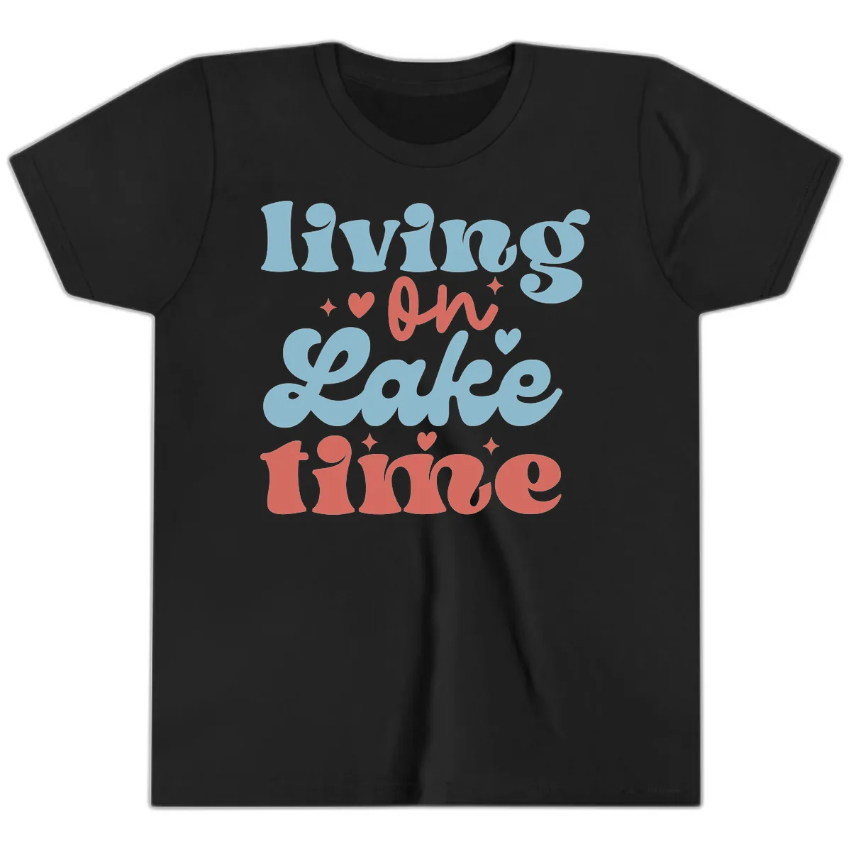 Living On Lake Time Design Youth T-Shirt in Black