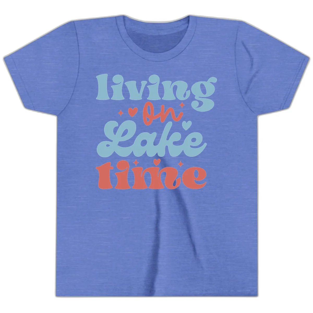 Living On Lake Time Design Youth T-Shirt in Heather Columbia Blue