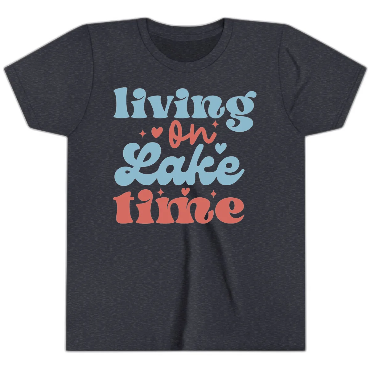 Living On Lake Time Design Youth T-Shirt in Heather Navy