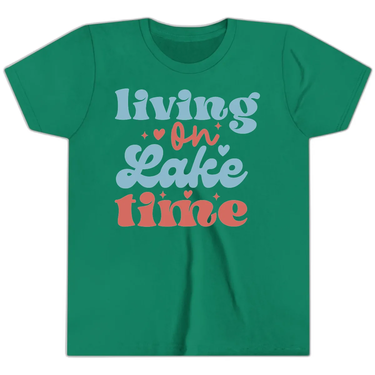 Living On Lake Time Design Youth T-Shirt in Kelly