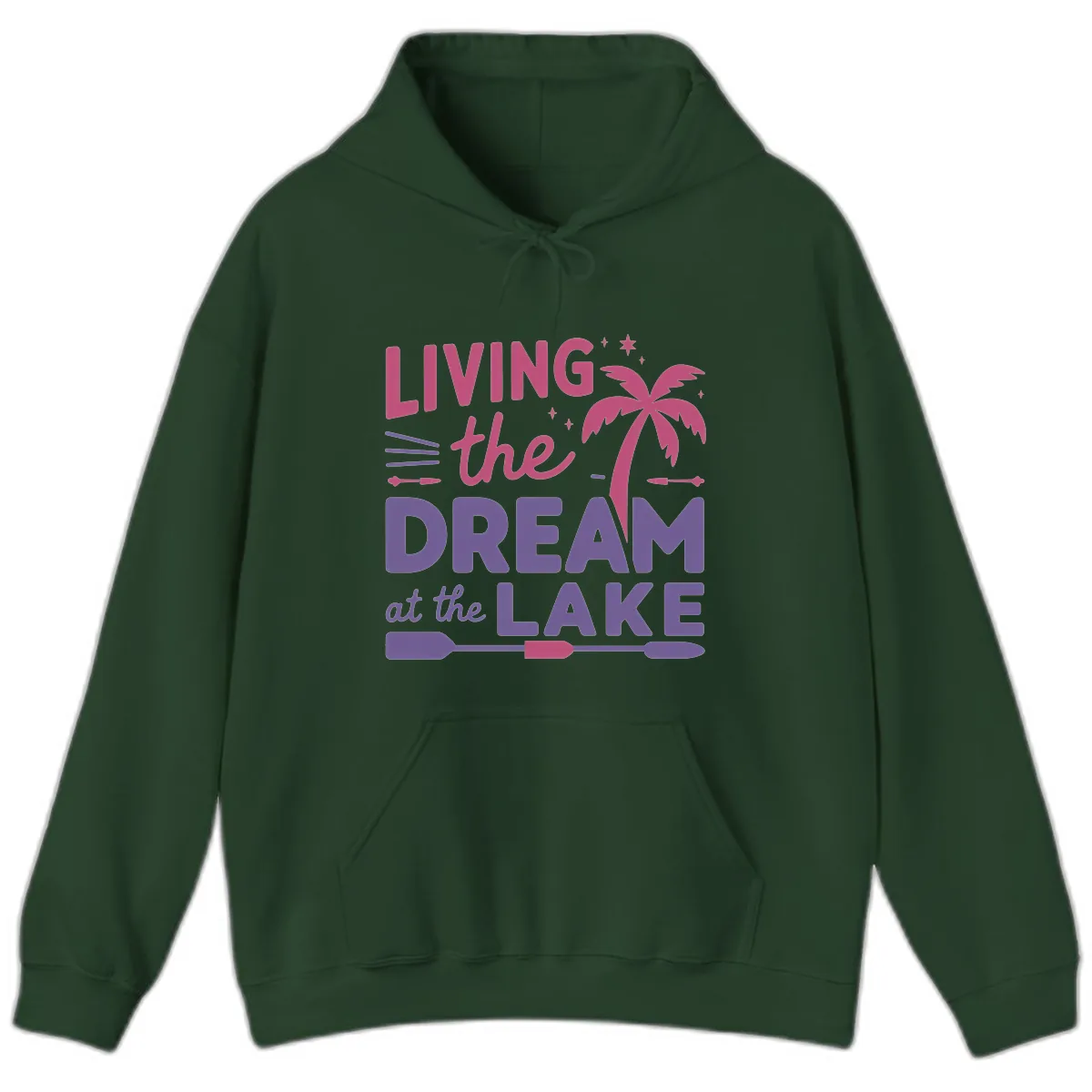 Living The Dream At The Lake Hoodie in Forest Green