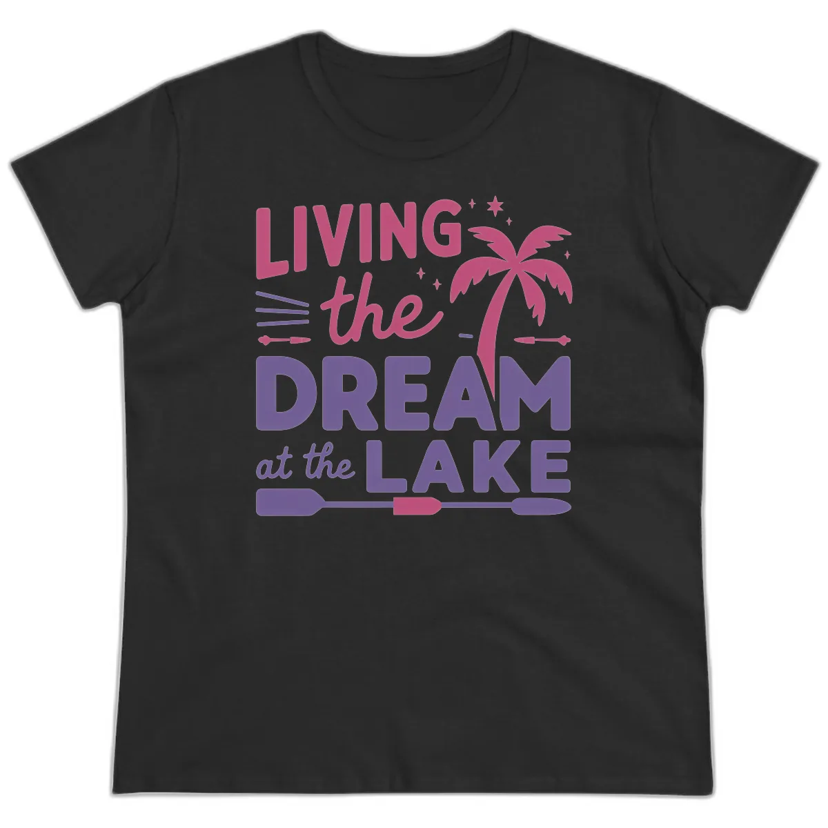 Living The Dream At The Lake Ladies Tee in Black