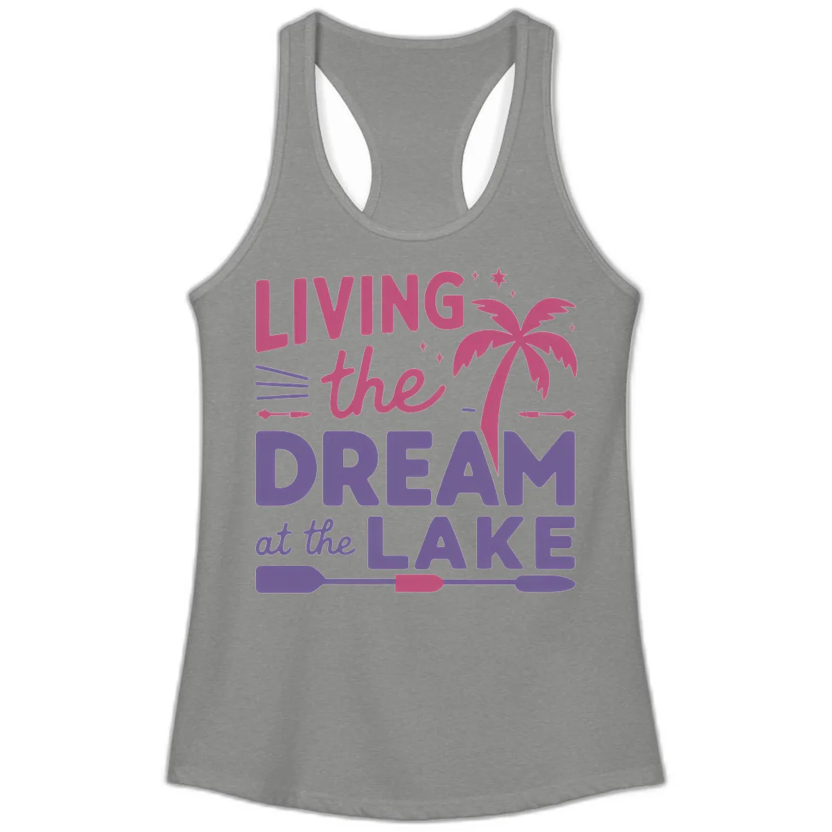Living The Dream At The Lake Ladies Tank in Heather Grey