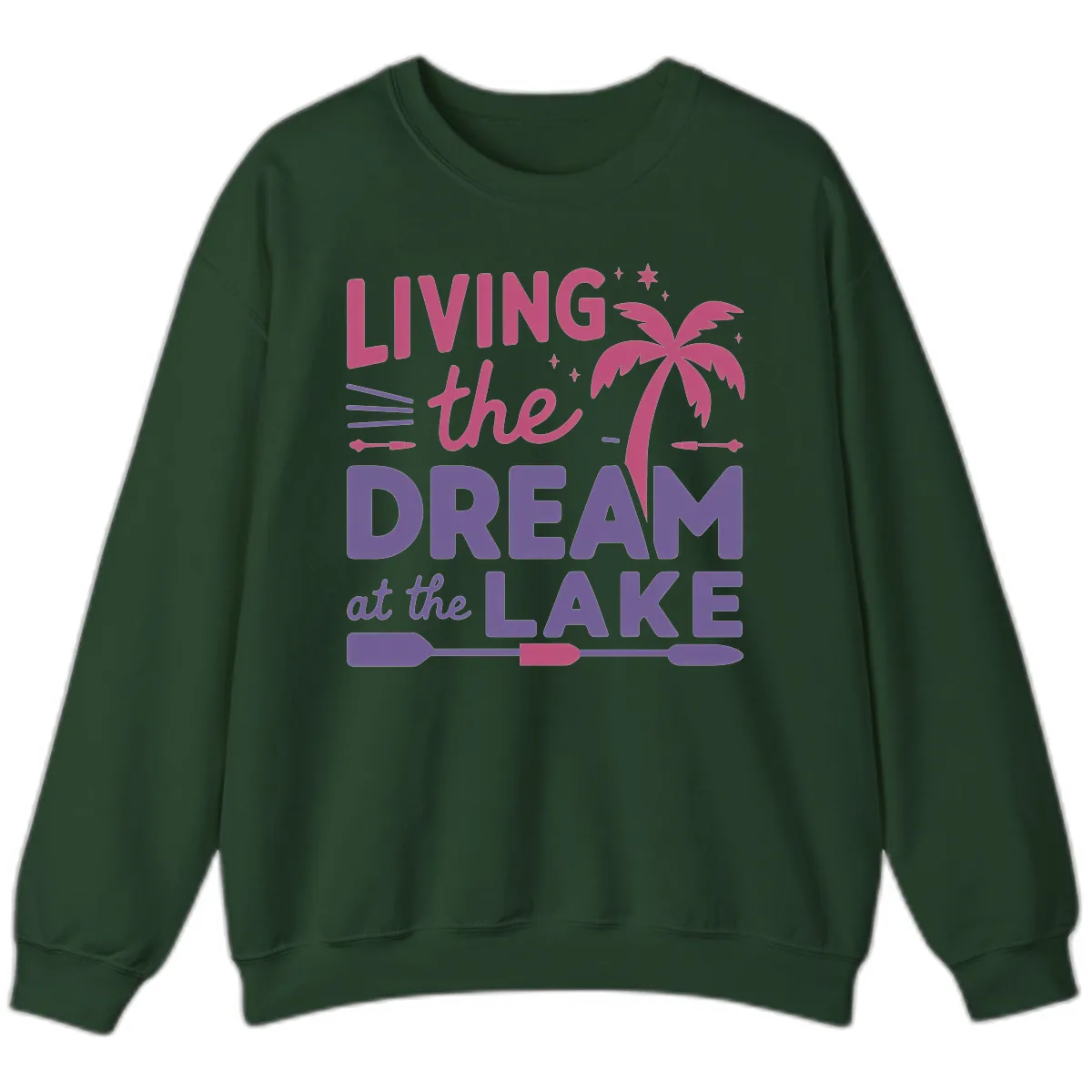 Living The Dream At The Lake Sweatshirt in Forest Green