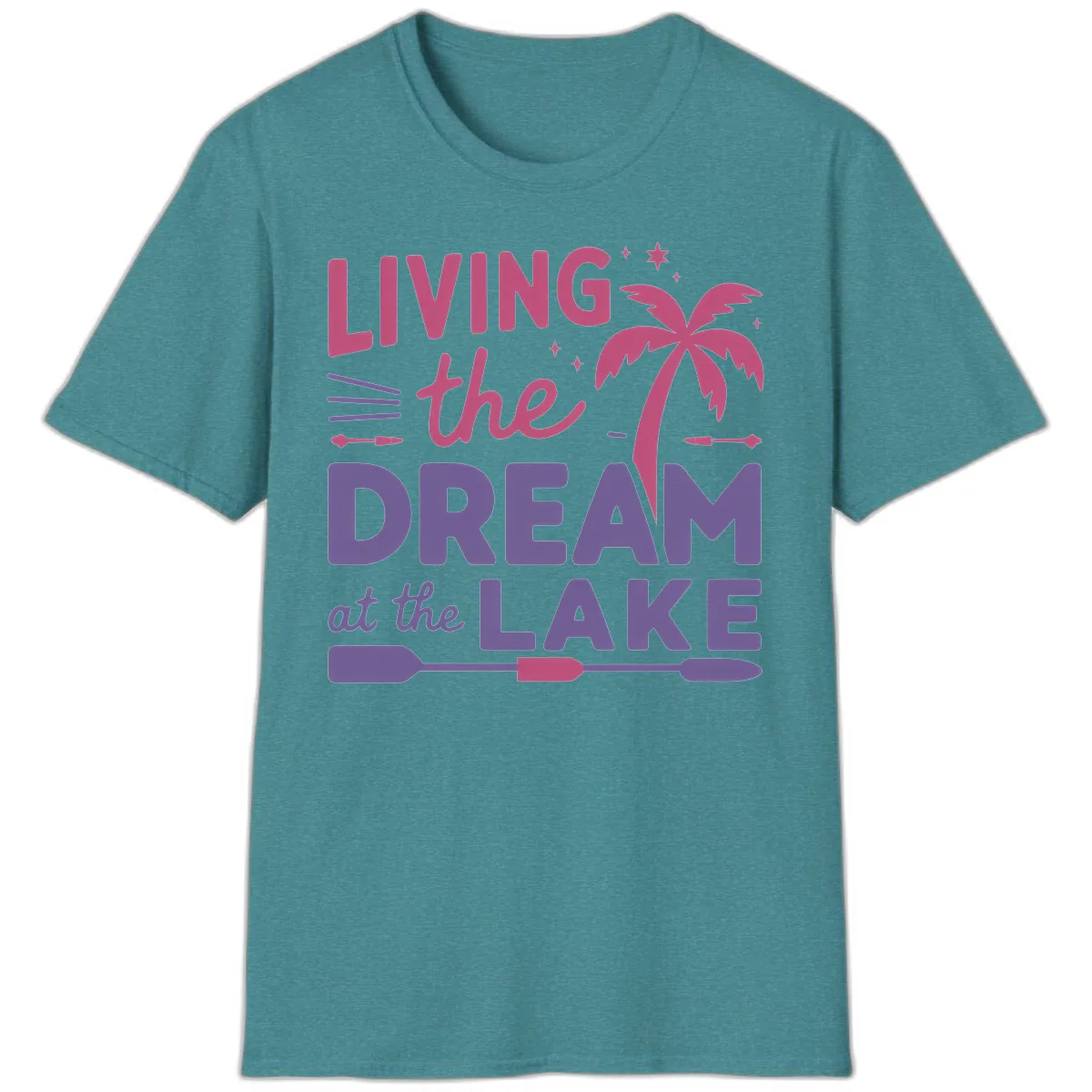 Living The Dream At The Lake T-Shirt in Heather Galapagos Blue