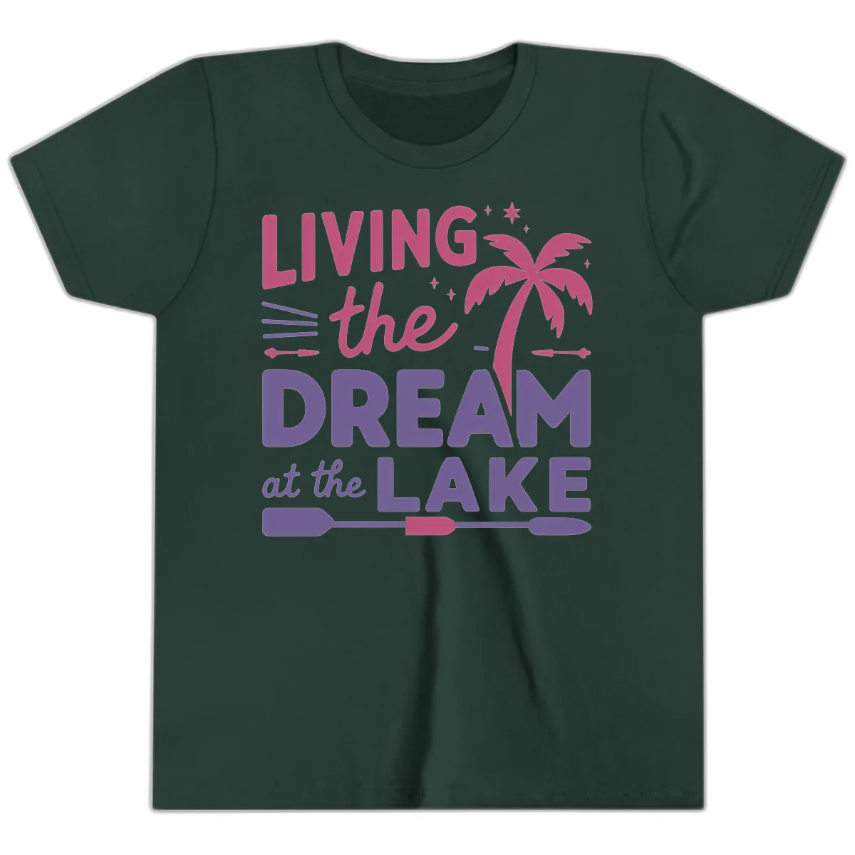 Living The Dream At The Lake Youth T-Shirt in Forest