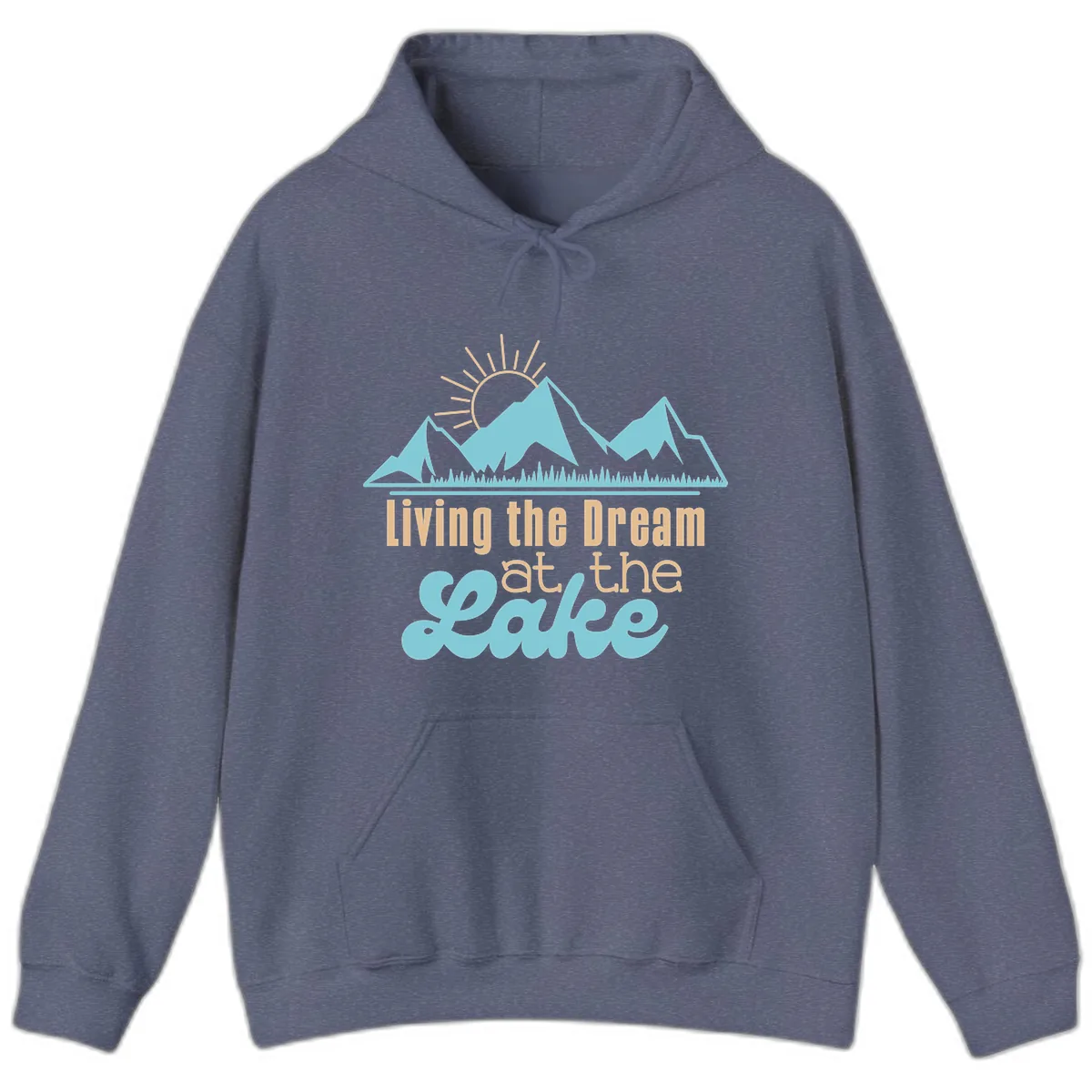 Living The Dream At The Lake Hoodie in Heather Navy