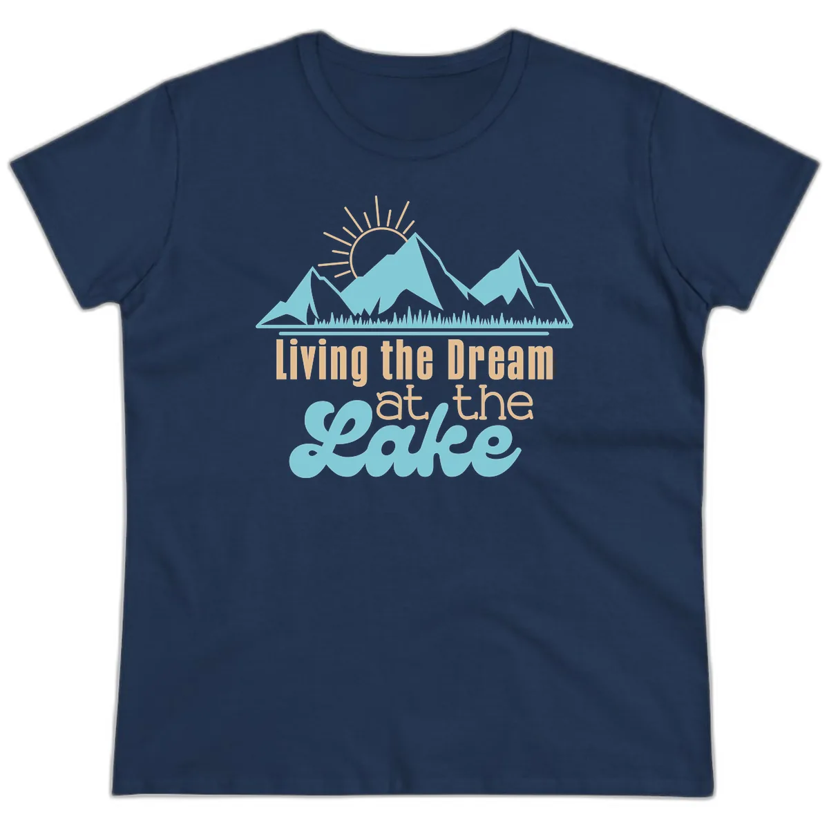 Living The Dream At The Lake Ladies Tee in Navy