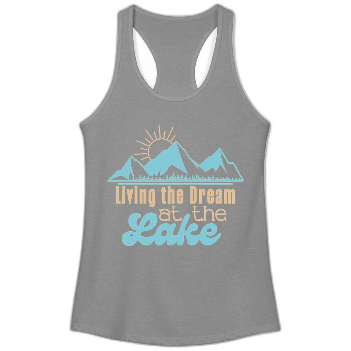 Living The Dream At The Lake Ladies Tank in Heather Grey