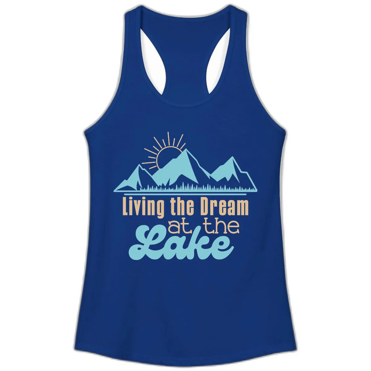 Living The Dream At The Lake Ladies Tank in Solid Royal