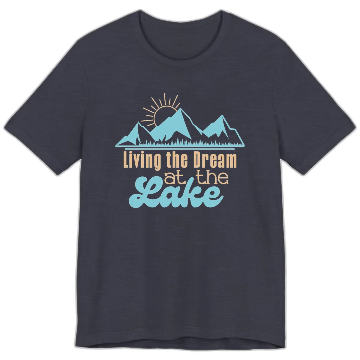 Living The Dream At The Lake Premium T-Shirt in Heather Midnight Navy