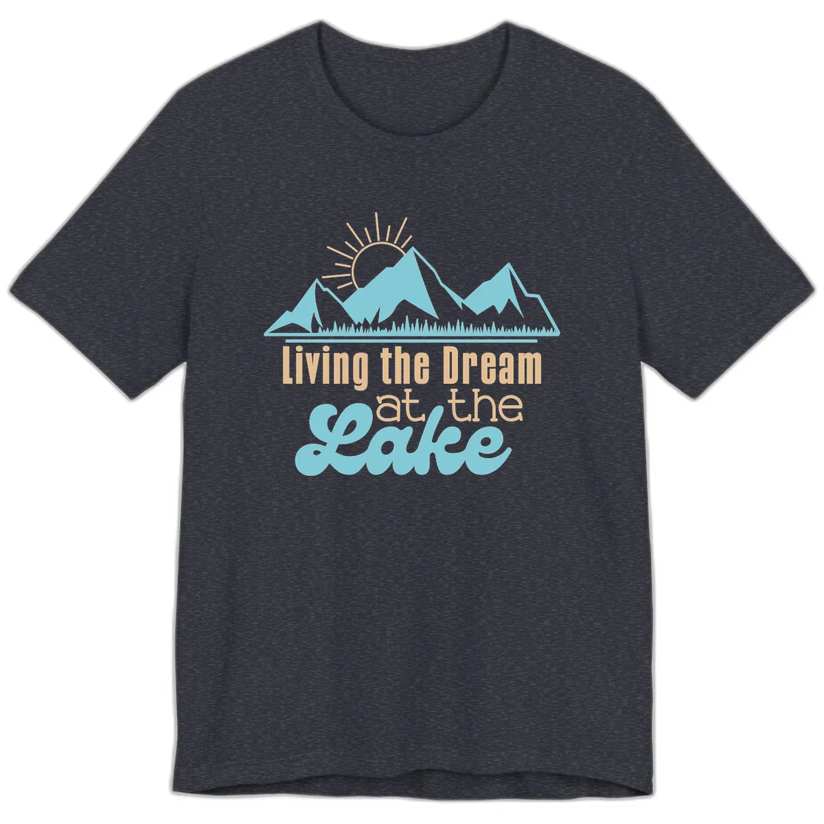 Living The Dream At The Lake Premium T-Shirt in Heather Navy