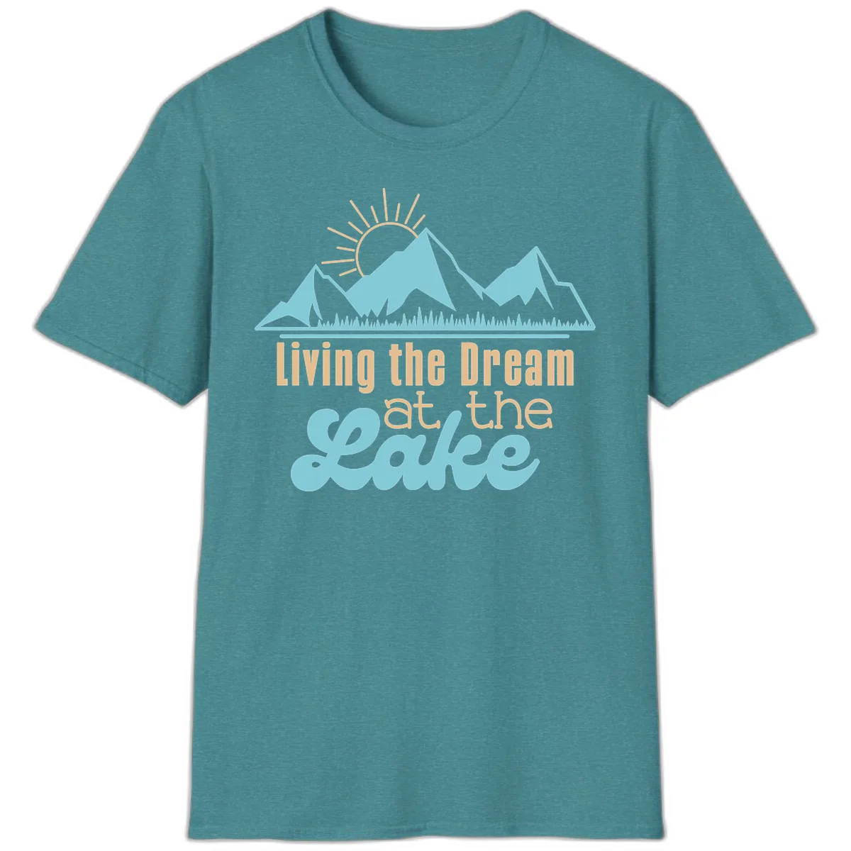 Living The Dream At The Lake T-Shirt in Heather Galapagos Blue