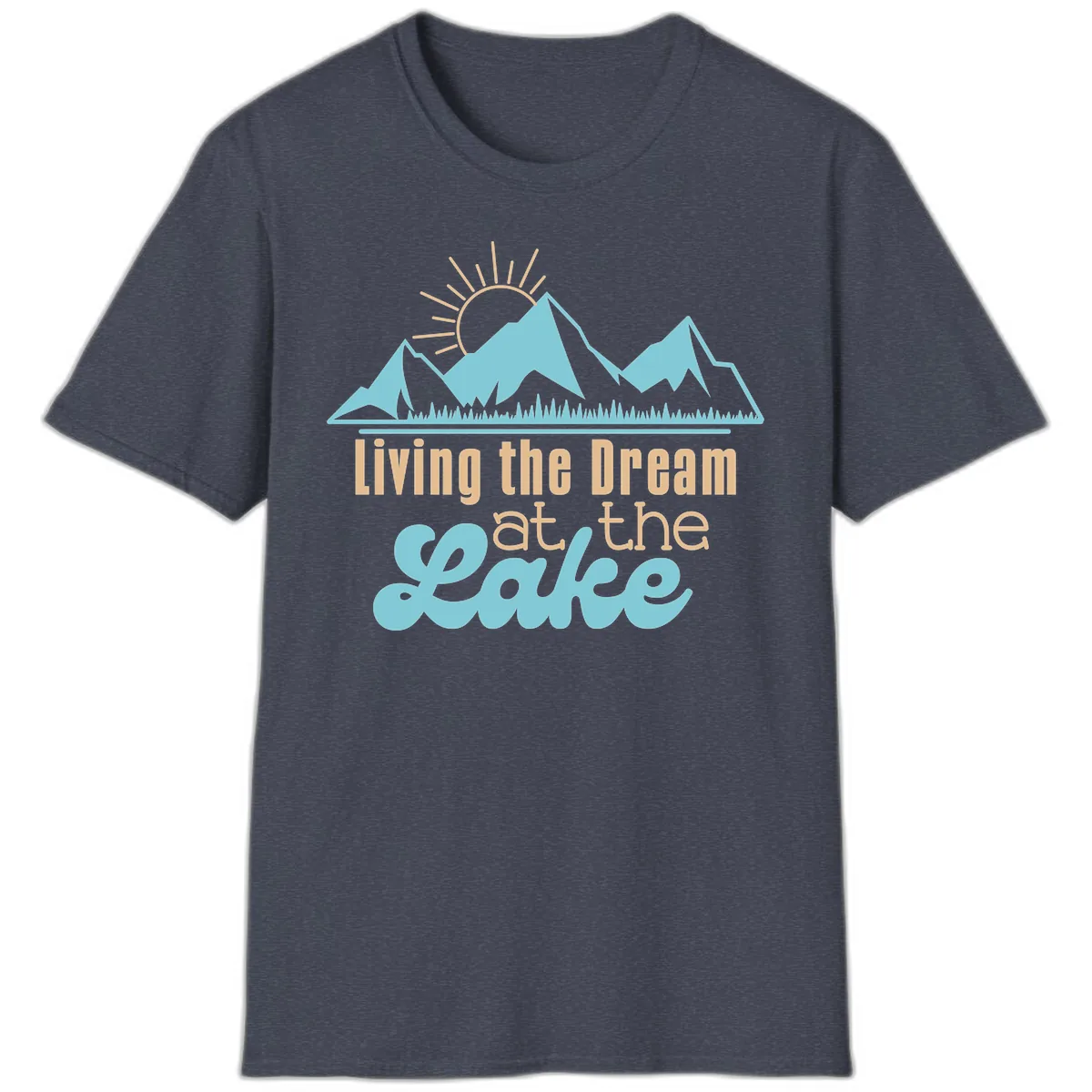 Living The Dream At The Lake T-Shirt in Heather Navy