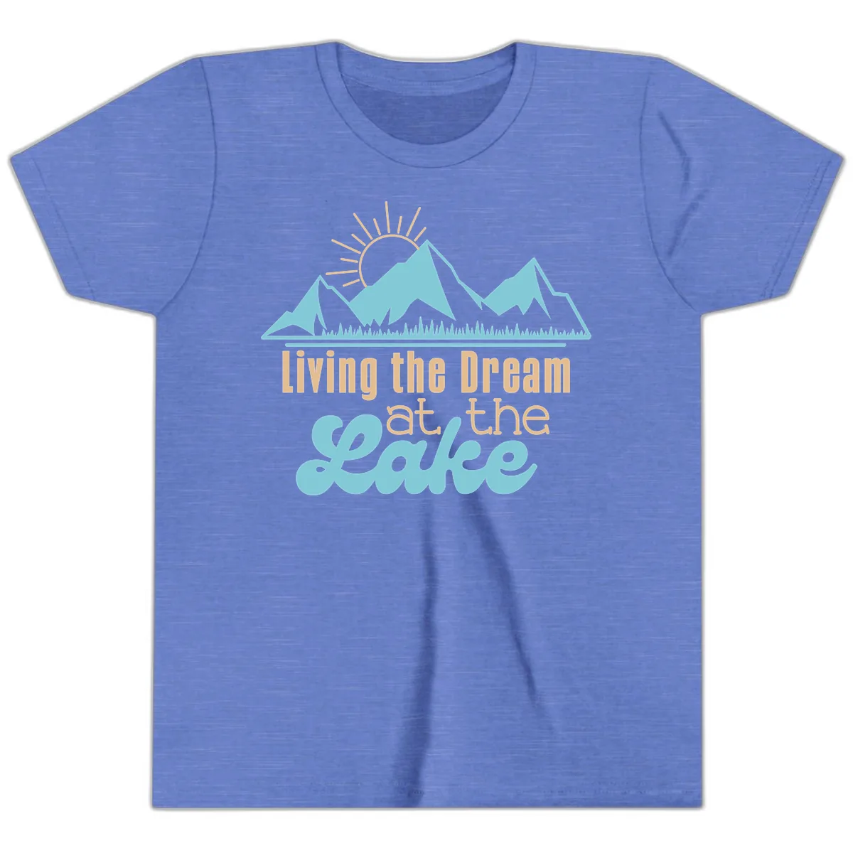 Living The Dream At The Lake Youth T-Shirt in Heather Columbia Blue