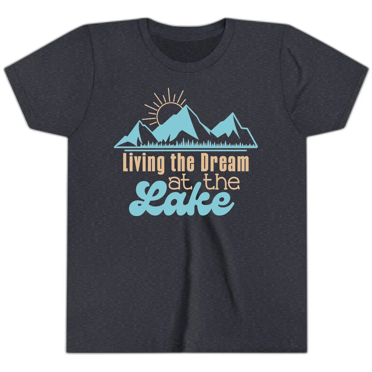 Living The Dream At The Lake Youth T-Shirt in Heather Navy