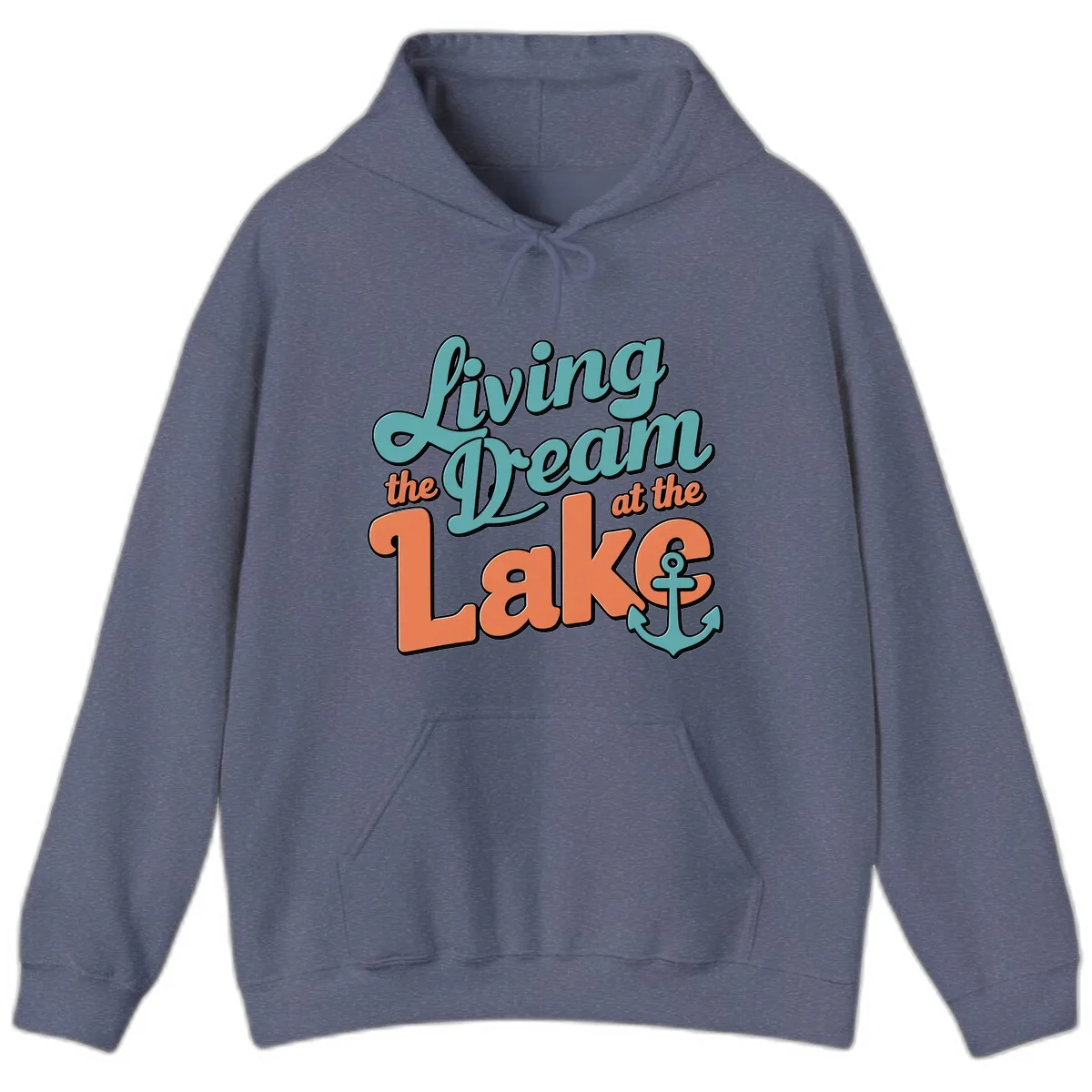 Living The Dream At The Lake Hoodie in Heather Navy