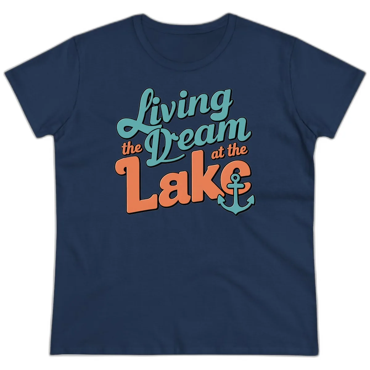 Living The Dream At The Lake Ladies Tee in Navy