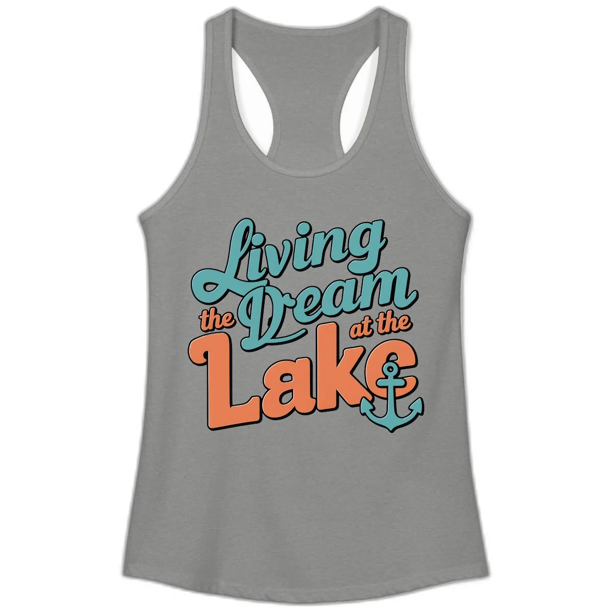 Living The Dream At The Lake Ladies Tank in Heather Grey