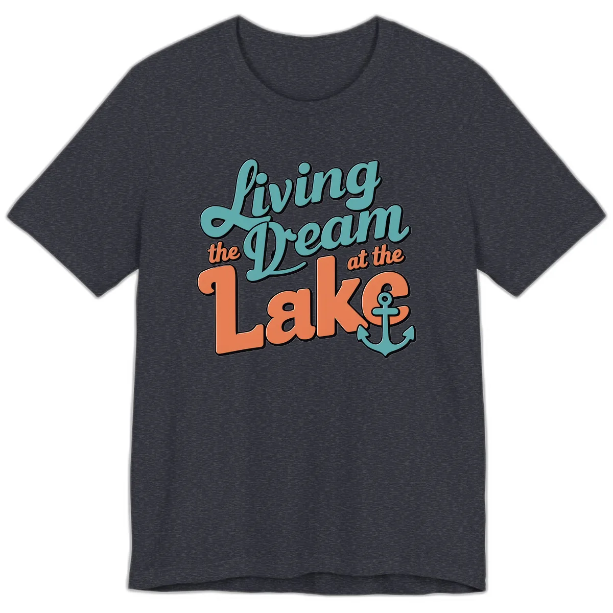 Living The Dream At The Lake Premium T-Shirt in Heather Navy