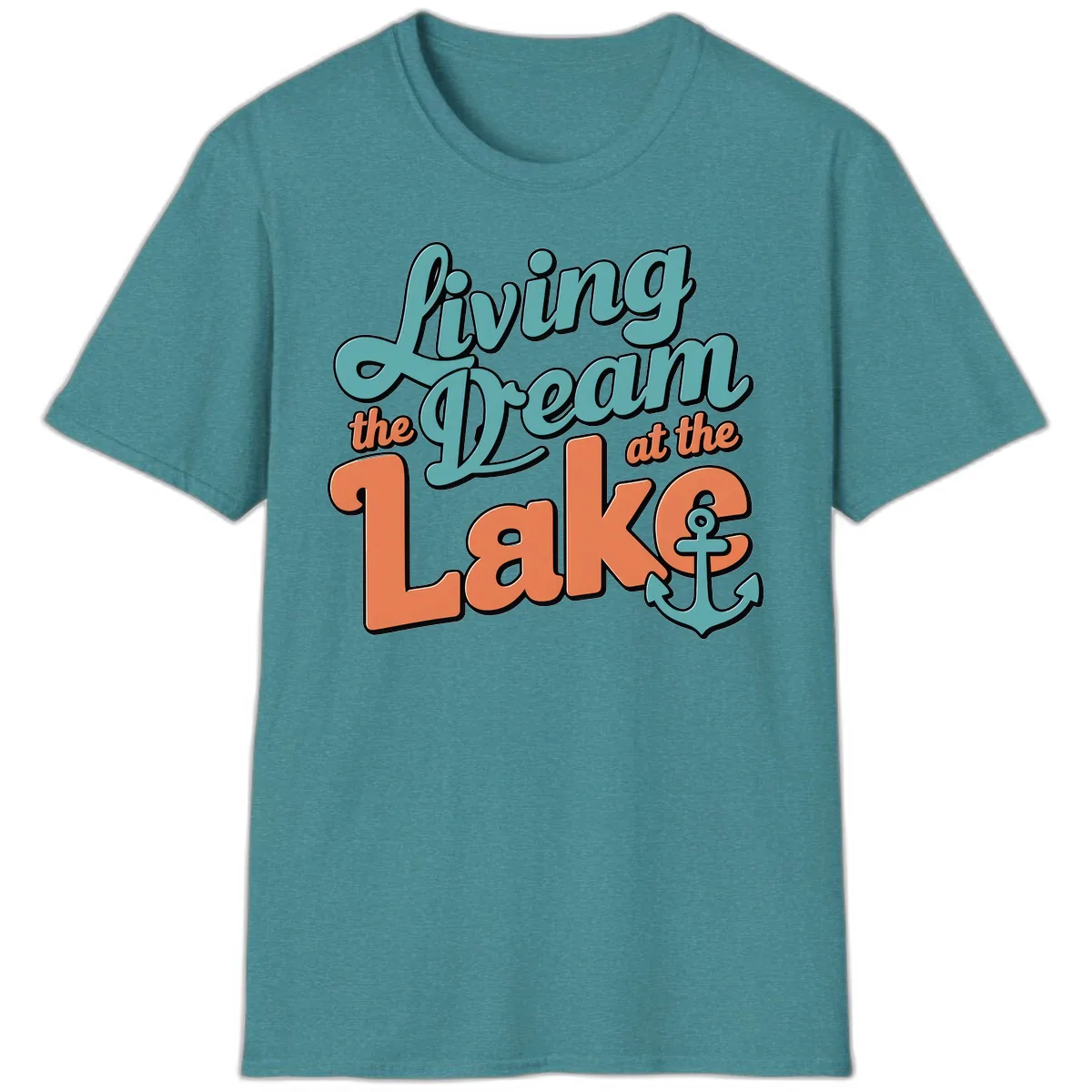 Living The Dream At The Lake T-Shirt in Heather Galapagos Blue