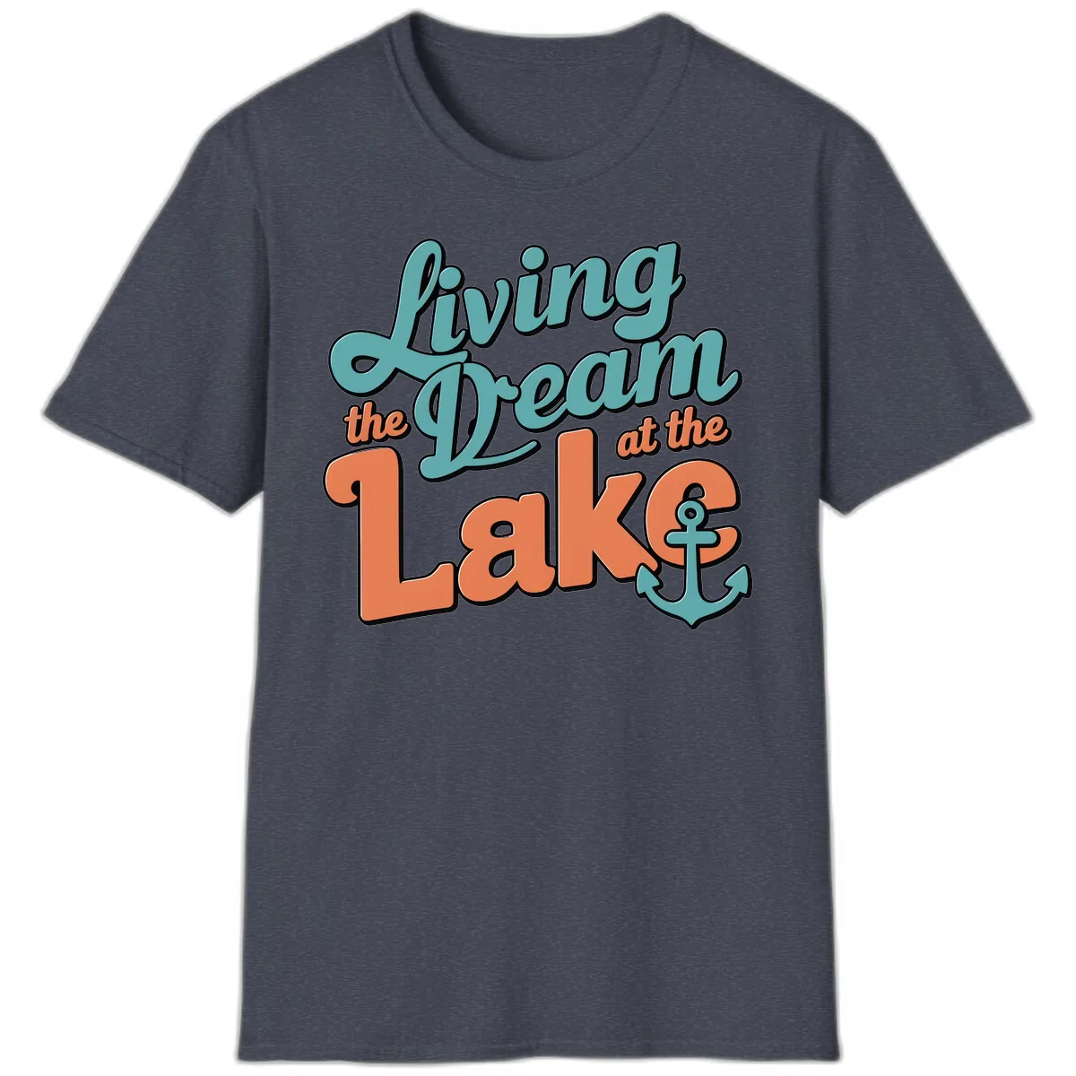 Living The Dream At The Lake T-Shirt in Heather Navy