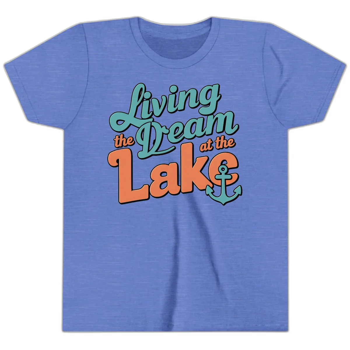Living The Dream At The Lake Youth T-Shirt in Heather Columbia Blue