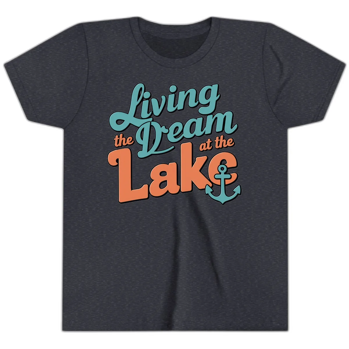 Living The Dream At The Lake Youth T-Shirt in Heather Navy