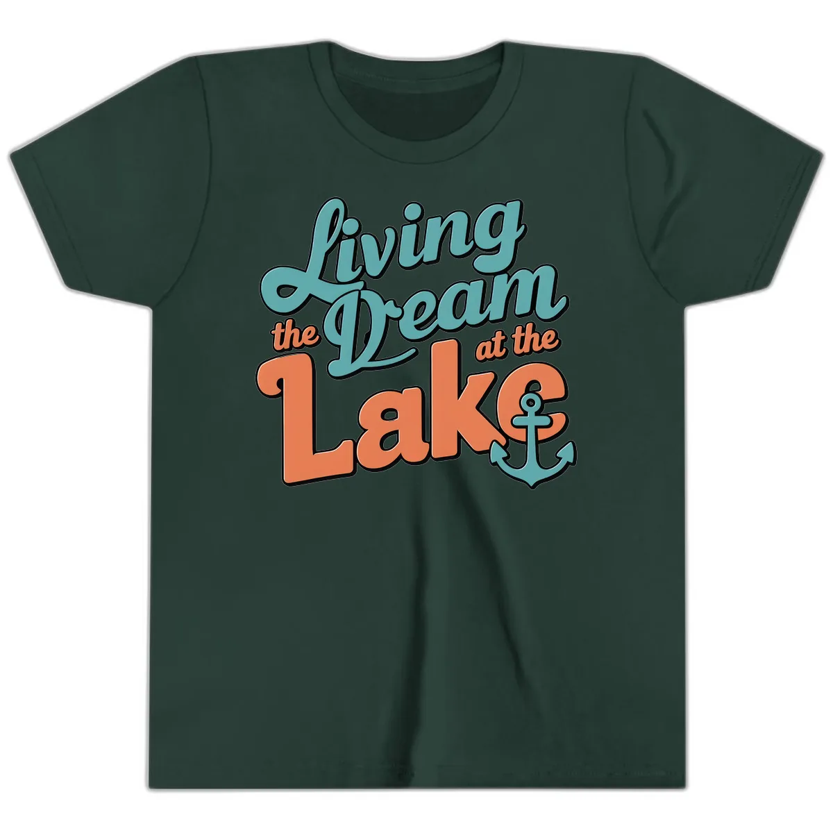 Living The Dream At The Lake Youth T-Shirt in Forest